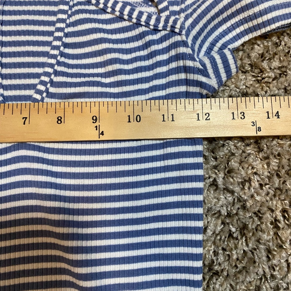 Free People Blue & White Striped Short Sleeve V Neck - Picture 6 of 8
